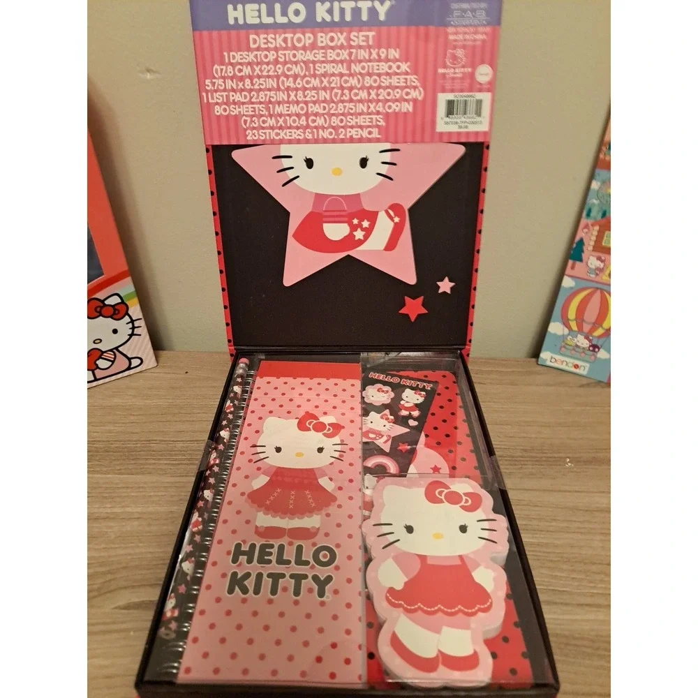 hello kitty bundle- 5 pieces- Backpack, Fannypack, Sticker book, Desk Set, Bath